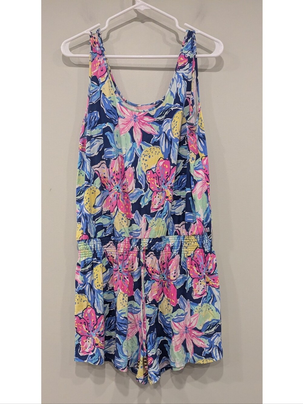 Lilly Pulitzer Tala Tank Romper In Nauti Navy Capri Soleil Pink Size XL
